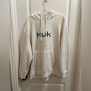 Huk Men's 2XL Huk'D Up Logo Casual Hoodie Cream & Navy Blue Outdoorsy Fishing